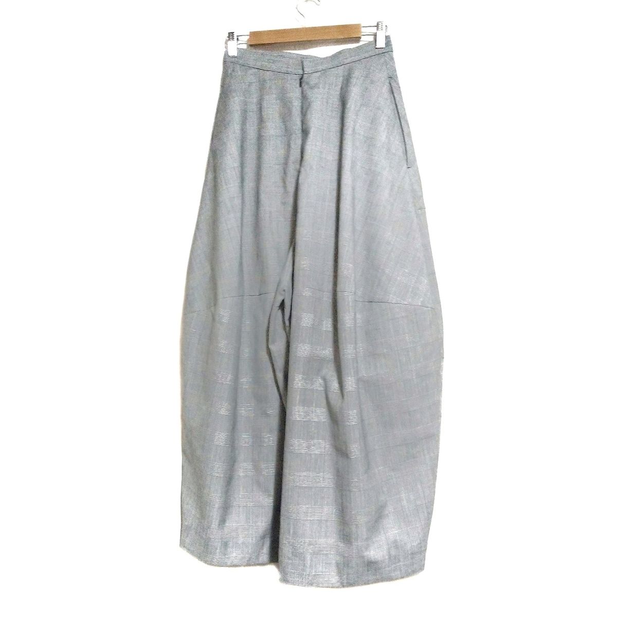 ENFOLD エンフォルド パンツ サイズ38 M レディース - 黒×アイボリー フルレングス グレンチェック柄 ワイドパンツ