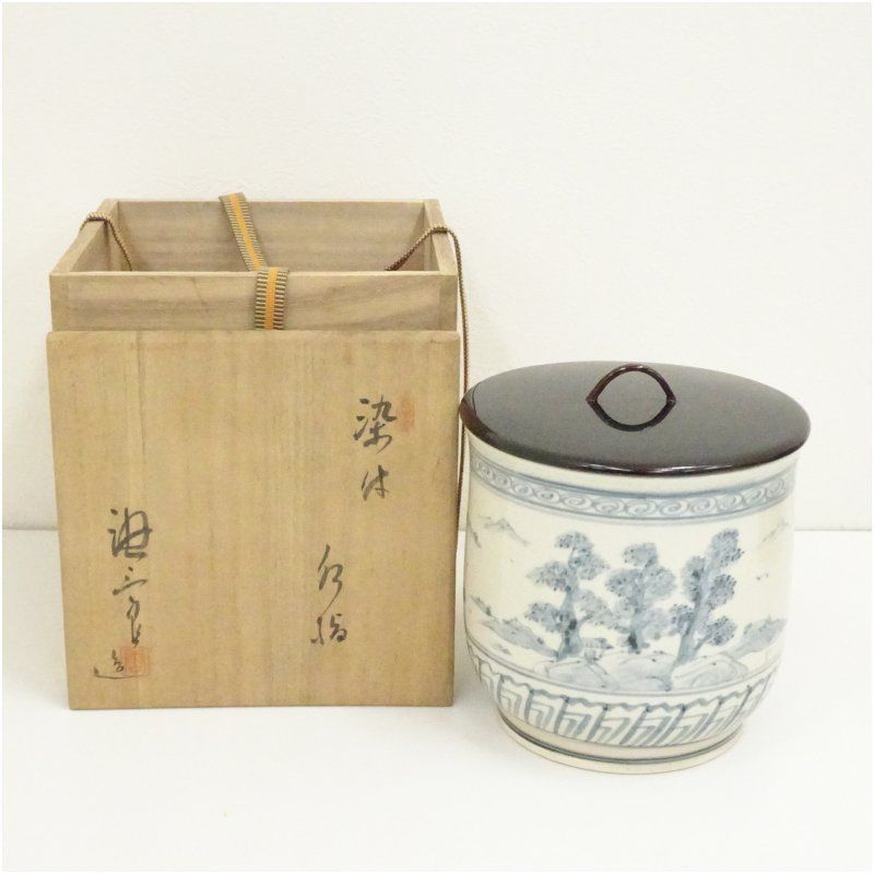 加藤唐三郎造 染付水指 共箱 水指し 茶道 茶道具 おしゃれ 水差し 抹茶 インテリア 茶器 水器 お茶 骨董 茶会