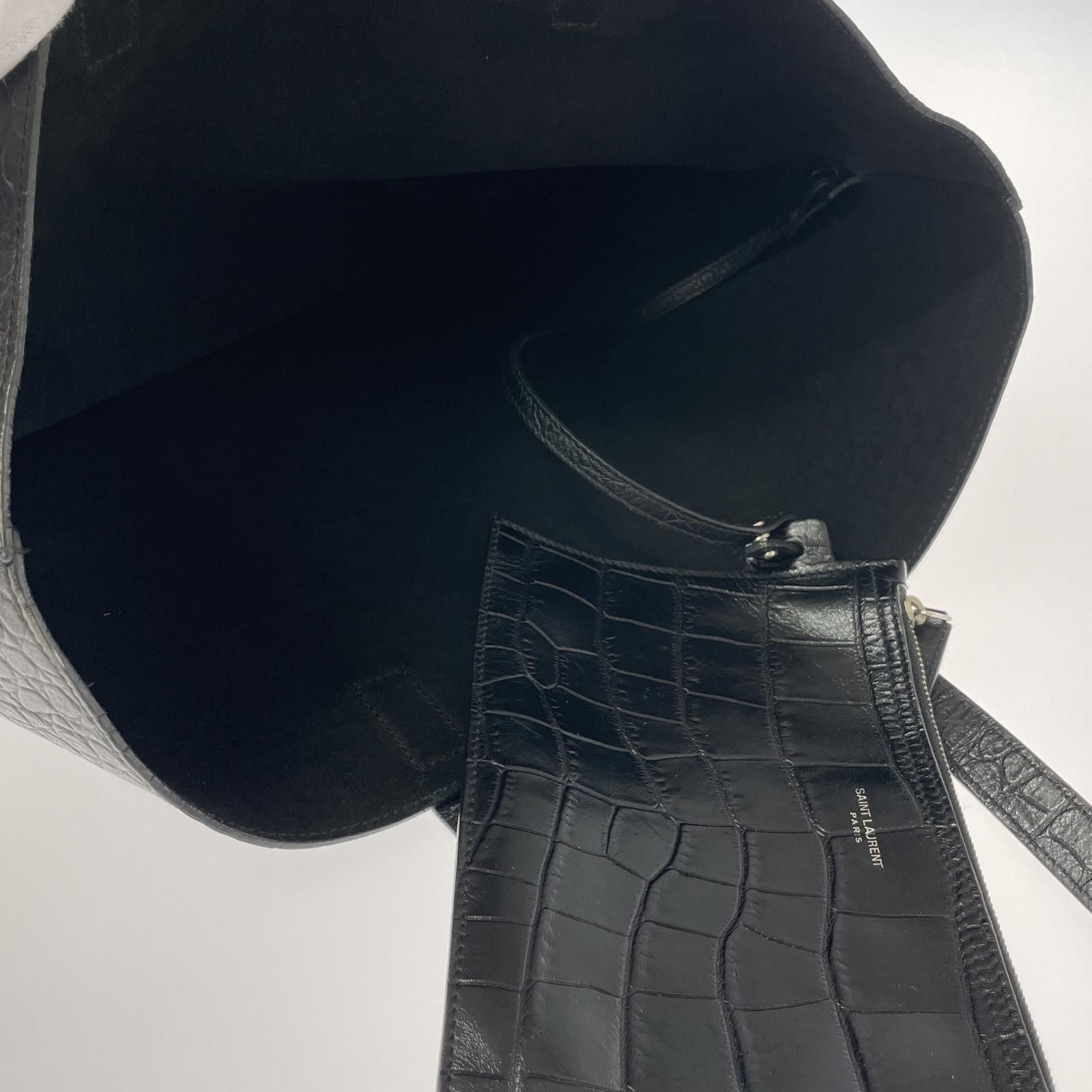 SAINT LAURENT サンローラン クロコ型押しトートバッグ/ブラック