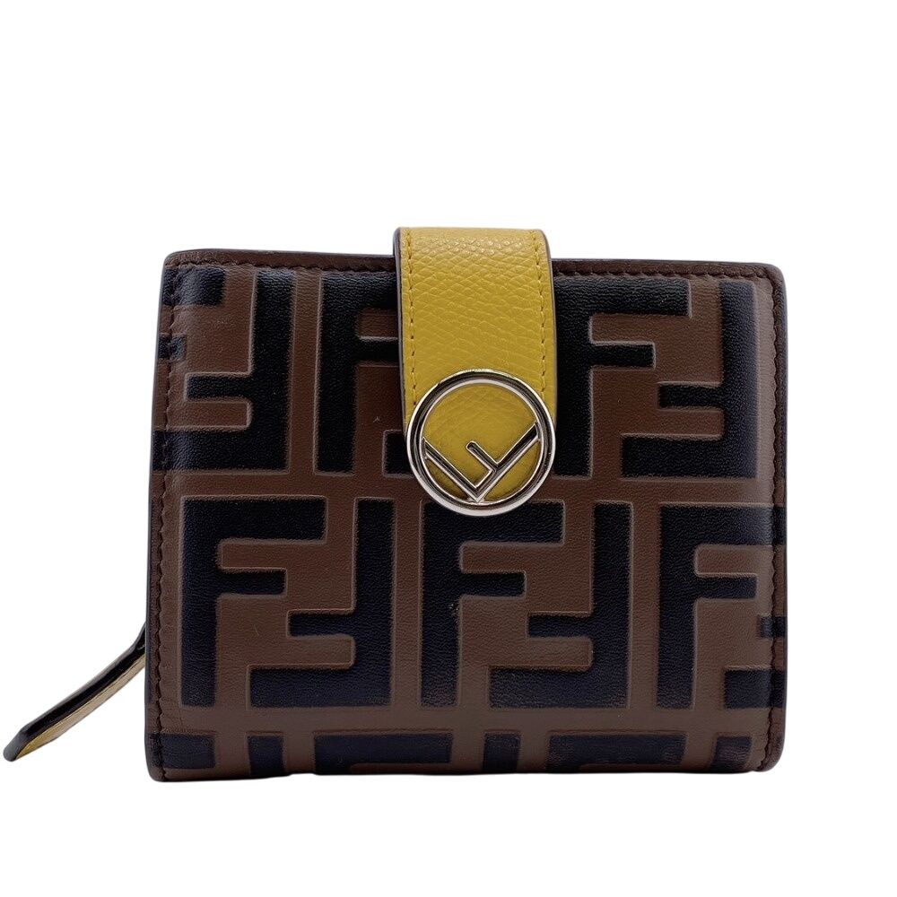 美品FENDI 2つ折り 財布 ズッカ エフイズ レザー フラップ エンボス フェンディ FENDI 二つ折り財布 ズッカ エフイズ ブラウン
