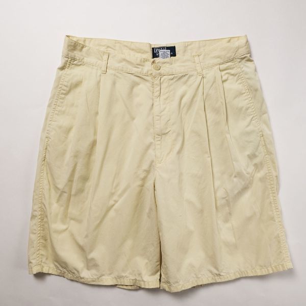 90 s ポロラルフローレン 2タック コットンチノショーツ 薄黄系 W33 シ ョートパンツ 90年代 旧タグ POLO RALPH LAUREN アメリカ古着 ビンテージ ヴィンテージ