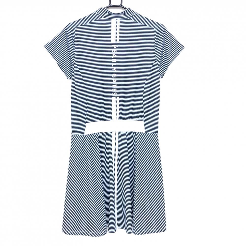 PGGパーリーゲイツ 半袖ハイネックワンピース ネイビー×白 ボーダー