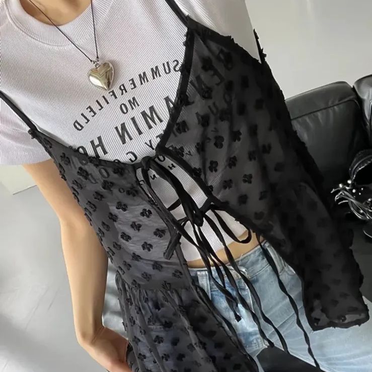 花柄キャミソールブラウス 2way トップス バレエコア 韓国 シースルー