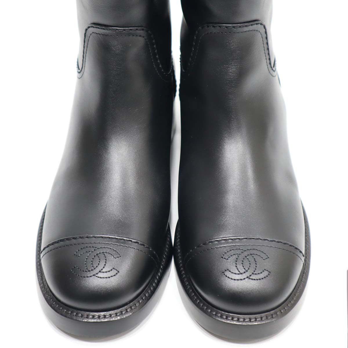 シャネル ロングブーツ レザー ココマーク 黒 40C 23k10-11 - メルカリ