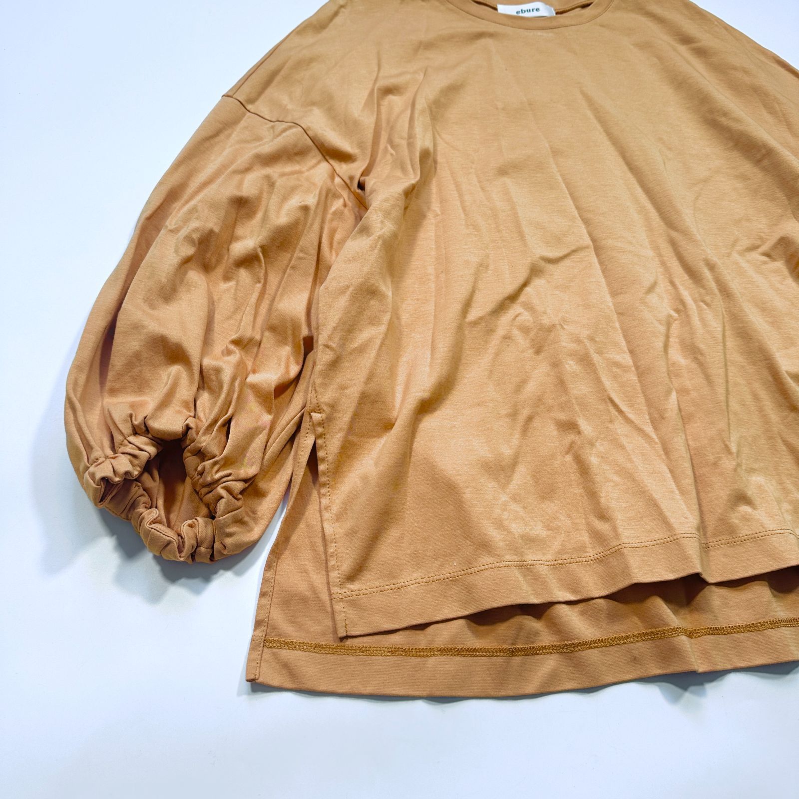 エブール コットン カットソー ブラウス イエロー パフスリーブ 