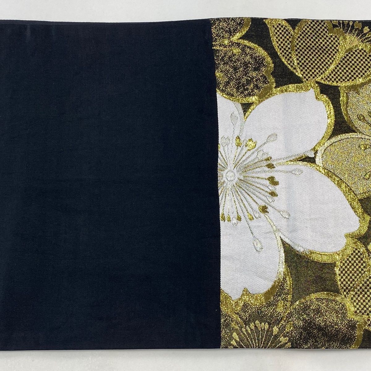 袋帯 美品 秀品 縞 箔 銀糸 黒灰 六通 正絹 中古