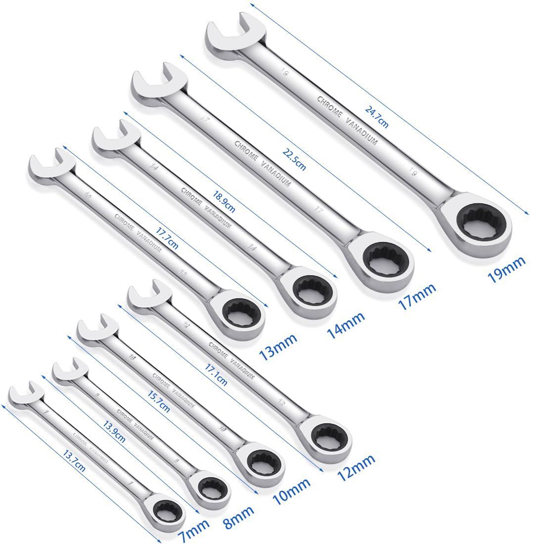 新着商品】ラチェットレンチ 8本組 コンビネーションレンチセット 両用