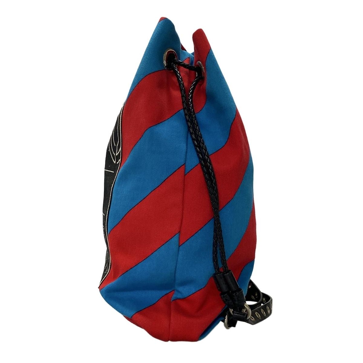 ミュウミュウ miumiu リュックサック 5BZ006 ロゴ キャンバス×レザー ブルー×レッド×マルチ レディース 巾着型/デニムプリント バッグ miumiu(ミュウミュウ) リュックサック - 5BZ006 ブルー×レッド×マルチ