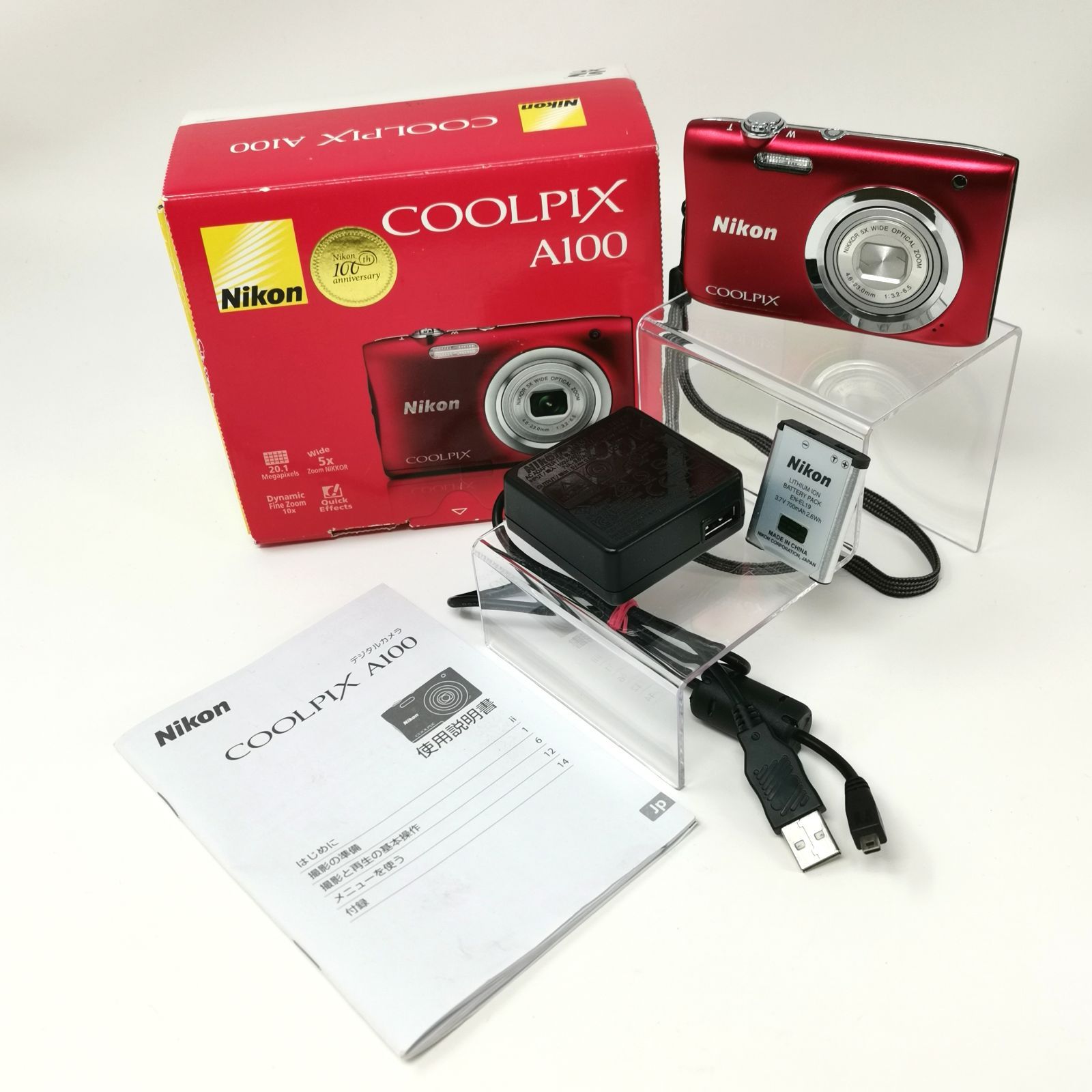 ニコン coolpix a100 デジカメ レッド 箱あり 動作確認済み デジタル 