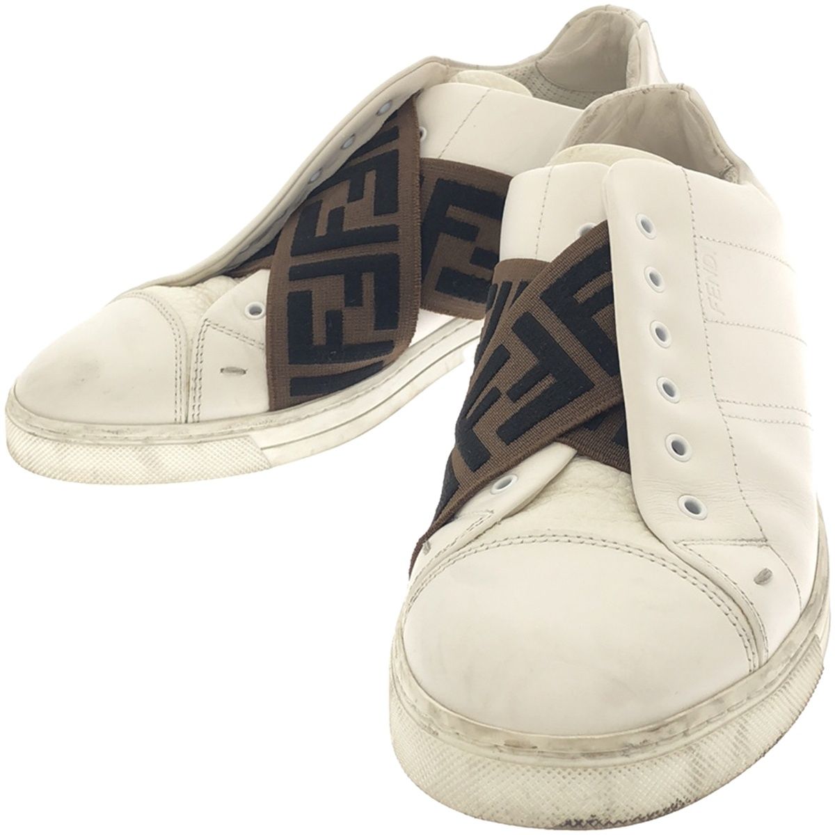 FENDI フェンディ FF ZUCCA CROSS STRAP SNEAKER クロスストラップスリッポンスニーカー 7E1198 ホワイト 5  1/2 - メルカリ