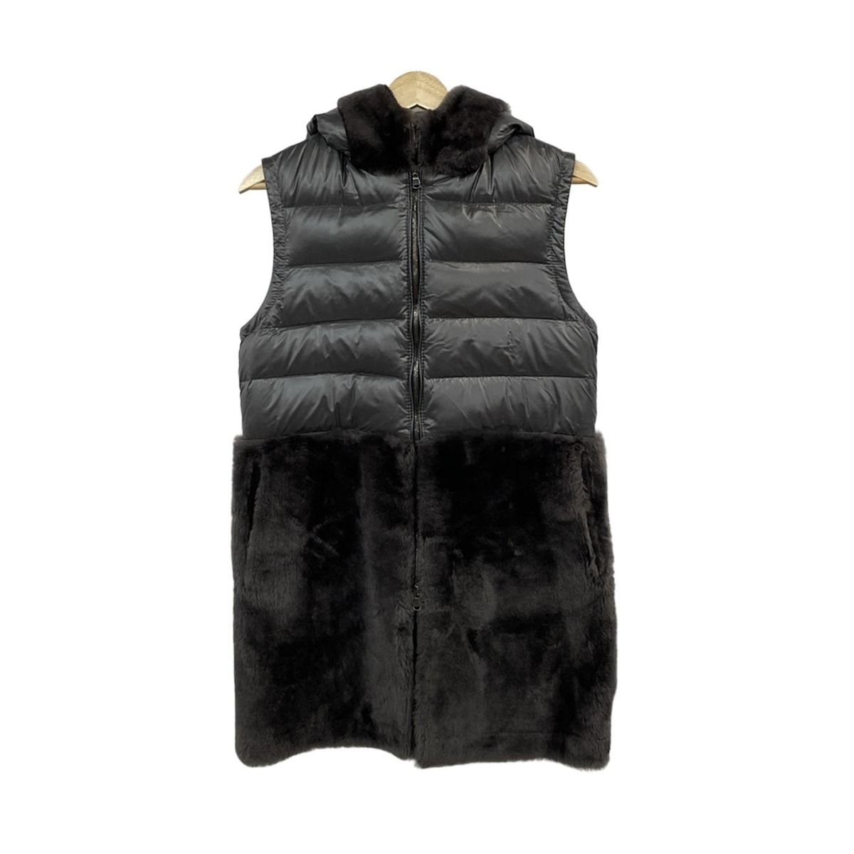 EMMETI エンメティ ダウンベスト サイズ36 S レディース - ダークグレー×ダークブラウン ロング丈|ムートン|フード付き|冬