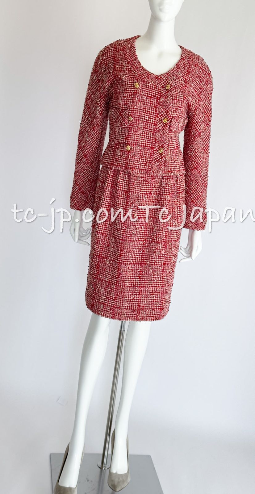シャネル ヴィンテージ ジャケット スーツ CHANEL レッド アイボリー  