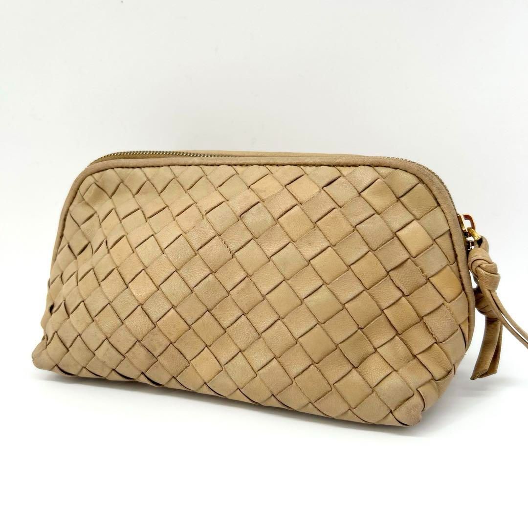 ボッテガヴェネタ イントレチャート 化粧ポーチ 小物入れ レザー ベージュ
