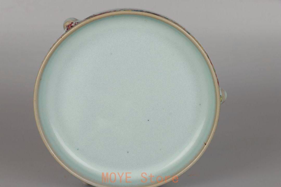 宋汝窯天青釉粉彩万花紋三足洗 書道具 文房具 現代工芸品 美術品