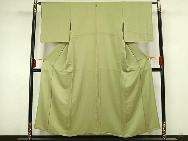 平和屋着物▽上質な色無地　単衣　霞地紋　若菜色　正絹　逸品　DAAT9644az 平和屋着物▽上質な色無地 単衣 霞地紋 若菜色 正絹 逸品