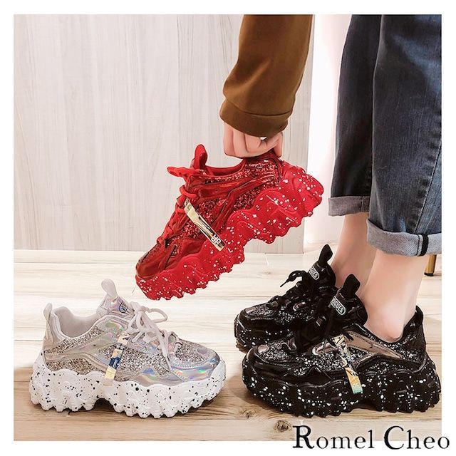 RomelCheo 厚底 グリッター スニーカー キラキラ きらきら ラメ