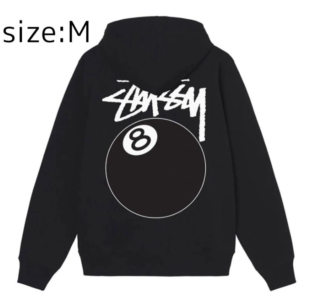 新品】stussy ジップ フード パーカー 8ボール サイズM ブラック