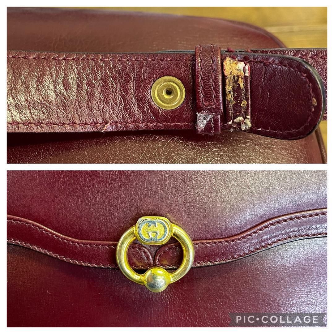 希少　オールドGUCCI グッチ　　赤パール皮革ショルダーバック 希少 オールドGUCCI グッチ 赤パール皮革ショルダーバック 希少