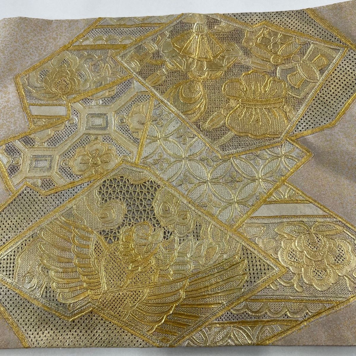 アンティーク袋帯　大正ロマン　鳳凰　金駒刺繍　マゼンダピンク　縮緬　No.20 ☆新品 UNDERCOVER シルバー925 アイリング 15号紫花尽くし鳳凰