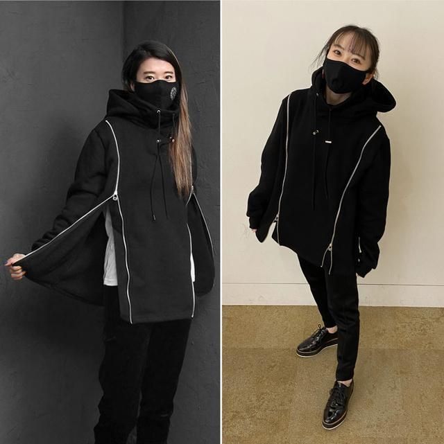韓国人気ブランドGENTLER ハイネックダブルジップパーカーM オーバー