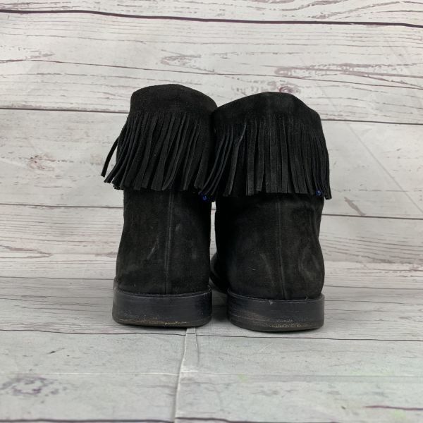  イタリア製 バーニーズニューヨーク ショートブーツ 25.5 黒 レザー フリンジ スエード WB 12-07 その他 ブーツ 革靴