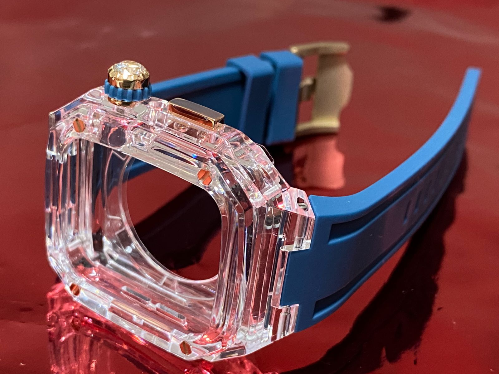 インディコ アップルウォッチ ラバーベルト カバー クリア ケース 40mm 41mm 44mm 45mm 4 5 6 7 8 se スポーツ メンズ レディース 4スクリュー Apple Watch バンド レディース メンズ スポーツ クリア ネイビー