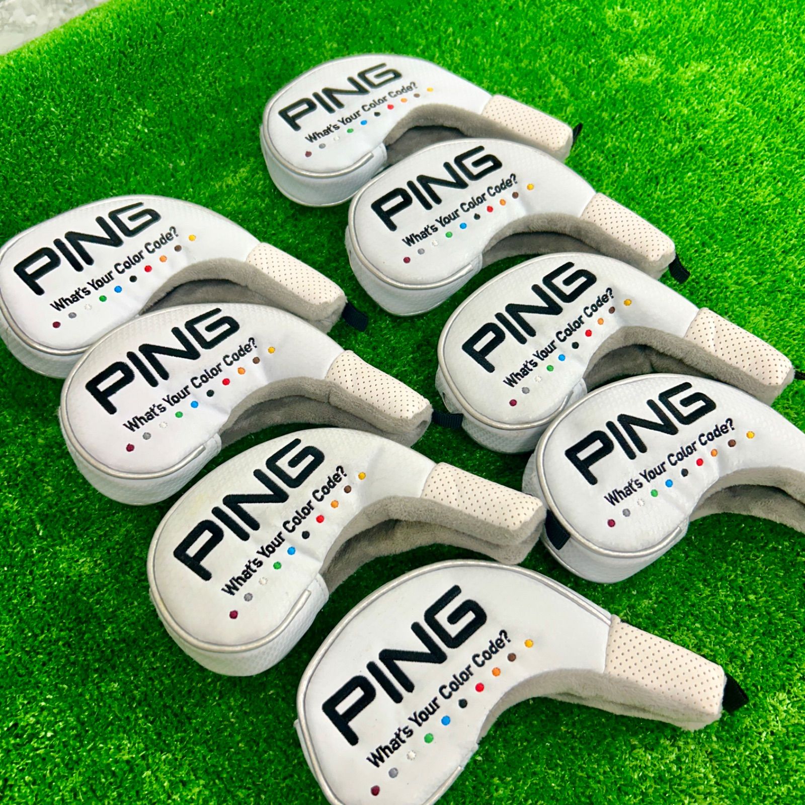 PING アイアンカバー ホワイト 8個セット PUレザー ヘッドカバー