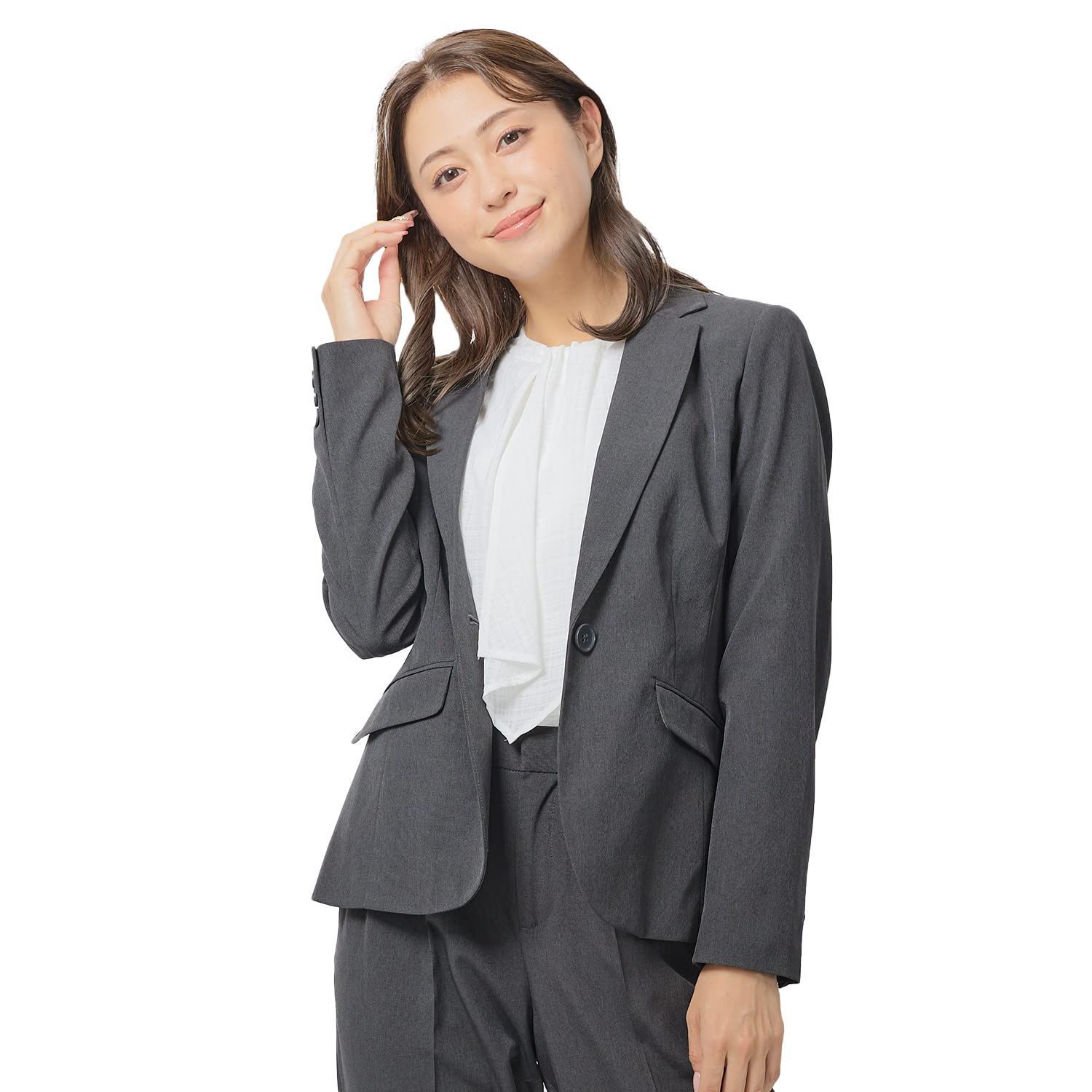 Size 11 号_Color チャコール RIRIY?NOリリヤーノ テーラードジャケット レディース スーツ ウォッシャブル S M L LL 3L 4L 5L ブラック ネイビー 2502-522017 11号 チャコール