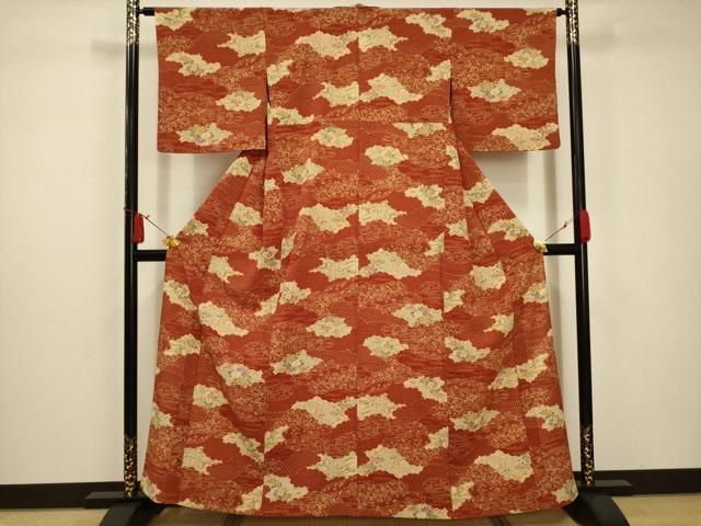 平和屋着物▽小紋 単衣 雲取花文 洗える着物 AABC5271sx