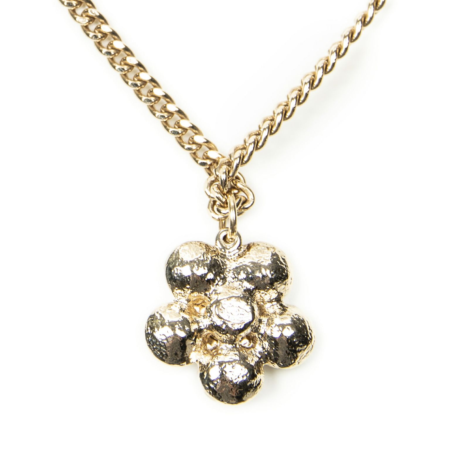CHANEL シャネルクリスタルCCフラワーペンダントネックレス金金メッキA