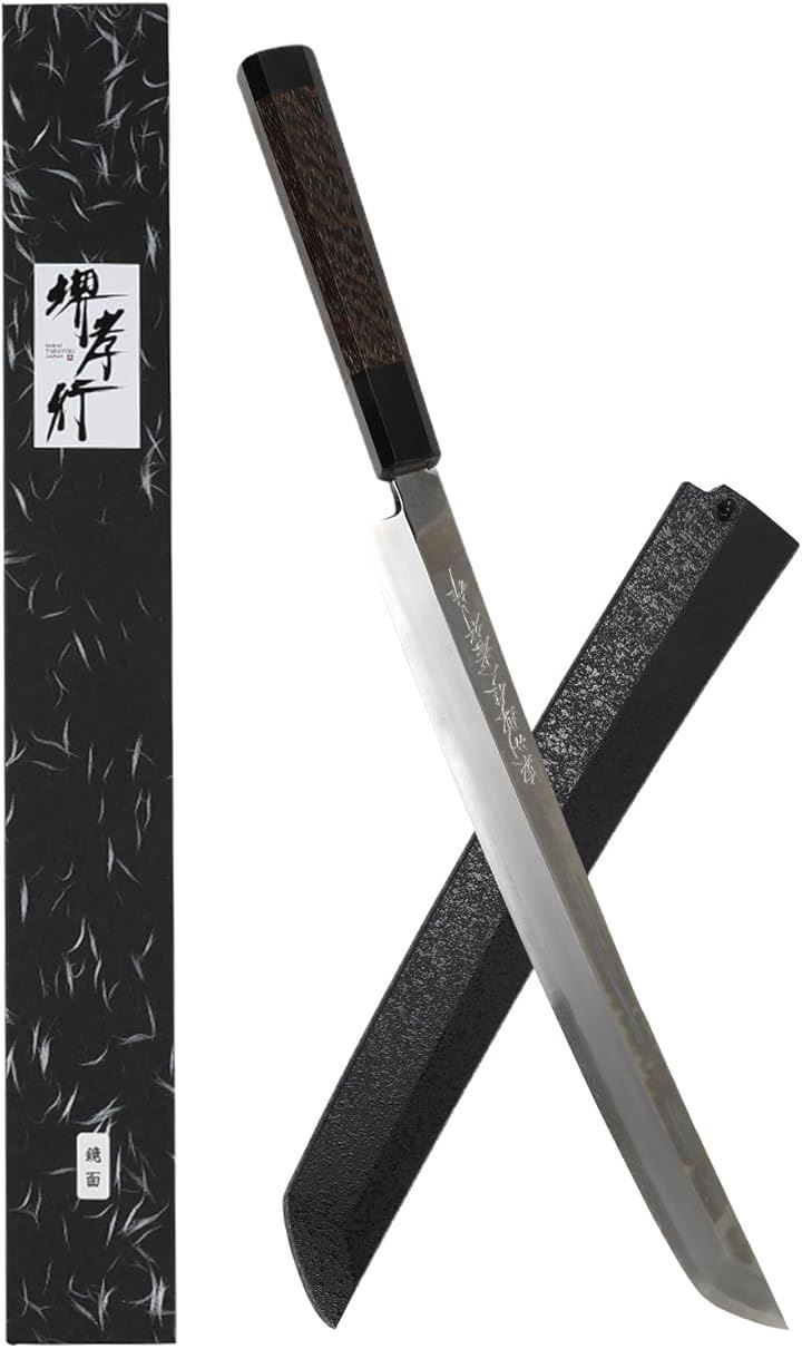 柳刃包丁一竿子忠綱黒壇水牛柄白二鋼8寸（24.5㎝） 柳刃包丁 一竿子