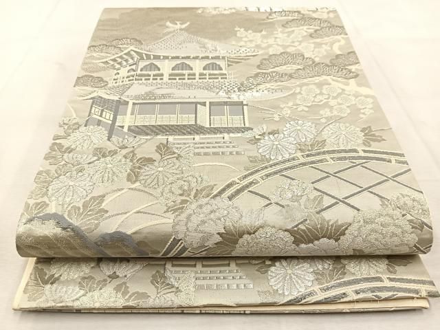 平和屋着物◎六通柄袋帯 プラチナ箔 金閣寺 正絹 逸品