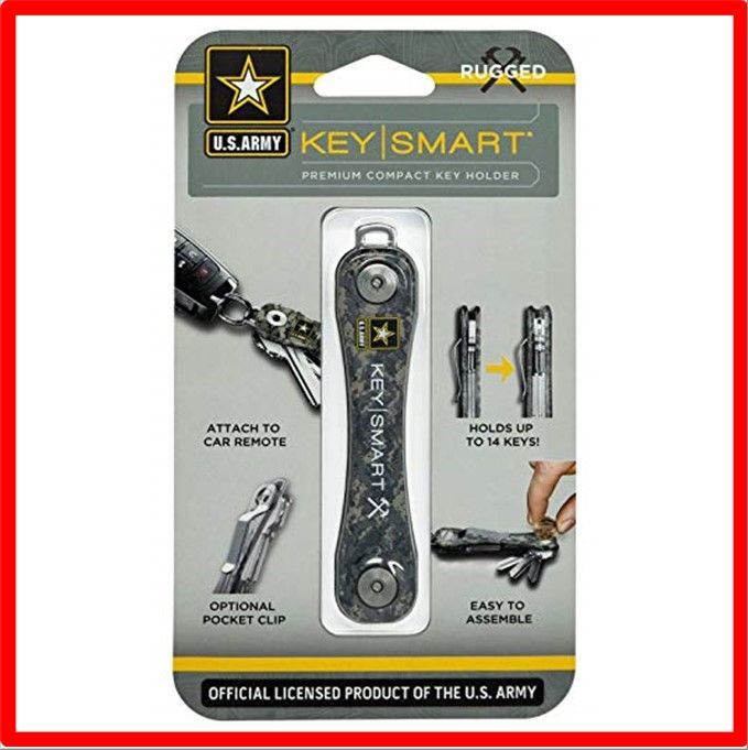 【送料無料 】アーミー KeySmart Rugged - マルチツールキーホルダー 栓抜きとポケットクリップ付き (最大14個のキー、アーミー)