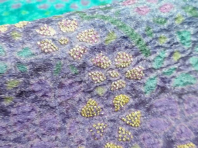 平和屋本店□極上 十日町 名門 滝泰謹製 太鼓柄袋帯 風景花文 おぼろ染  