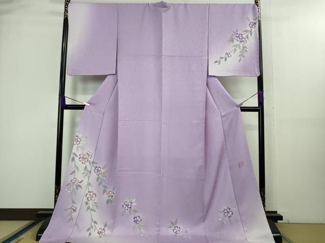 平和屋着物 上 絞り染色作家 藤井浩 訪問着 ロング丈 枝花文 暈し染め 葡萄色地 ♥ DZAA8440kh5