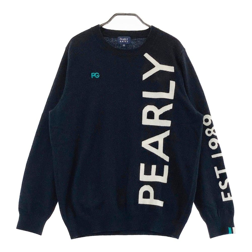 サイズ：5 PEARLY GATES パーリーゲイツ  カシミヤ 長袖ニットセーター ビッグロゴ  ネイビー系 [240101296529] ゴルフウェア メンズ ストスト