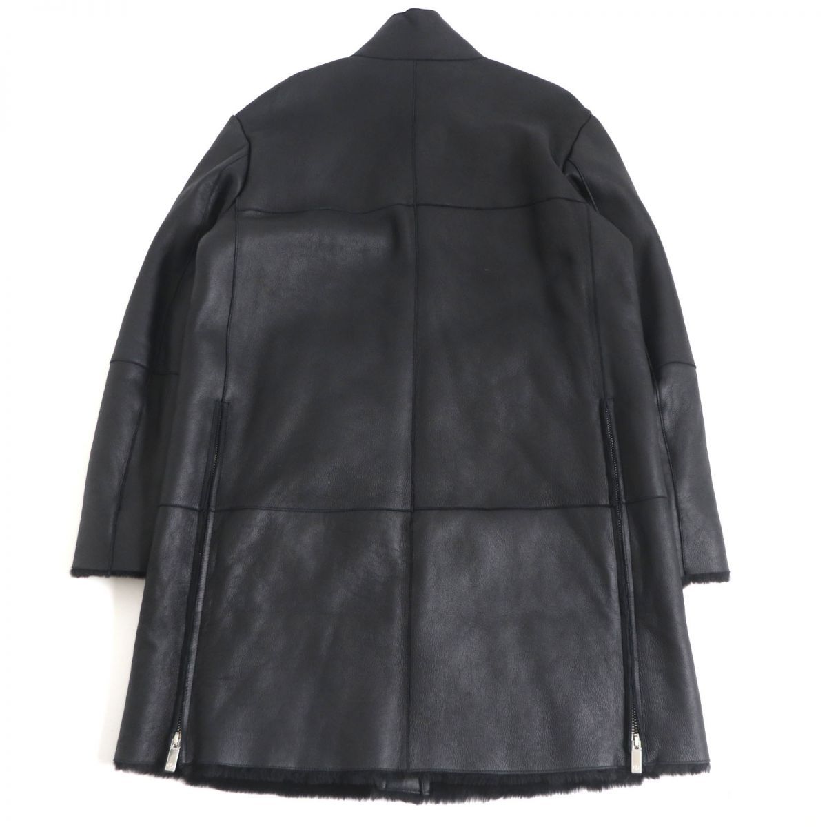 ジョルジオアルマーニラムレザーロングコートスタンドカラー黒52