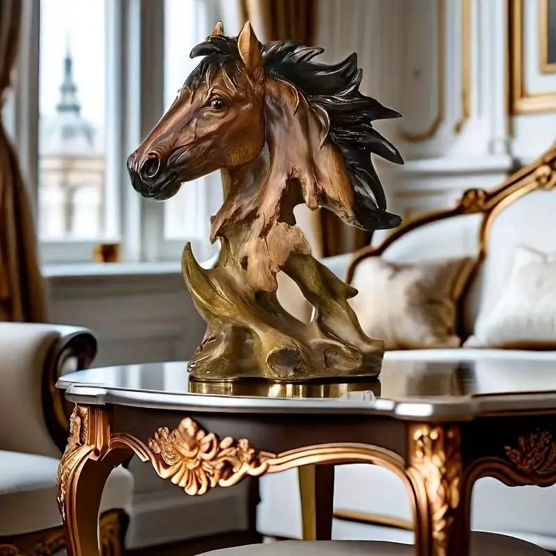 ビンテージスタイル 樹脂製 馬の置物 馬の頭の彫刻 動物の銅像