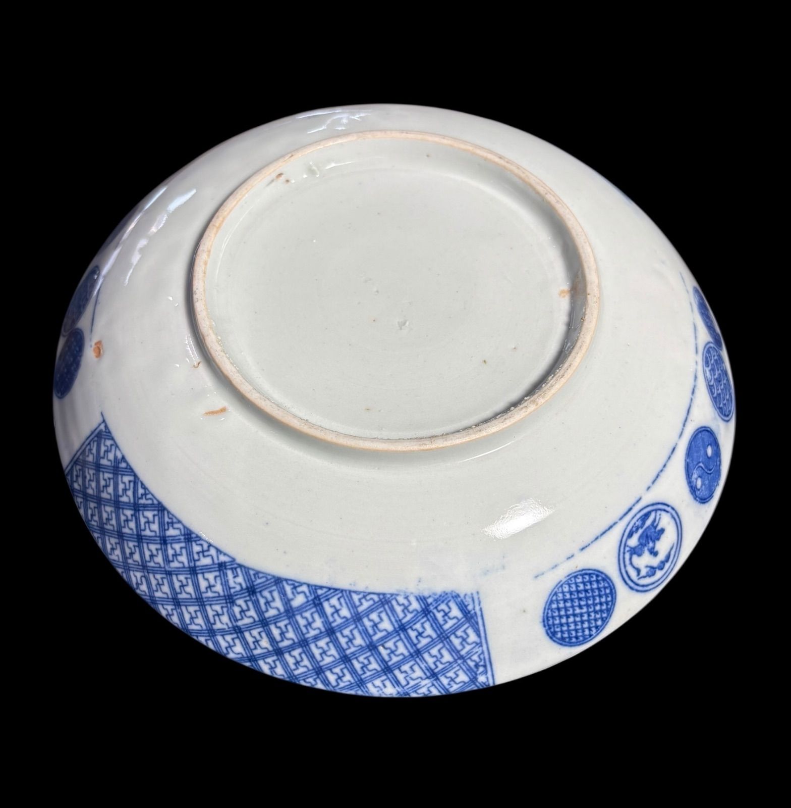 古伊万里 印判皿 鳳凰龍松竹梅風景図 染付 明治 平皿 丸皿 盛り