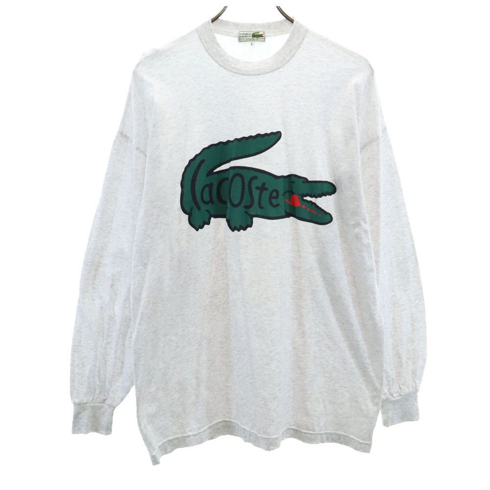 シュミーズラコステ 日本製 ロゴプリント 長袖 Tシャツ L ライトグレー CHEMISE LACOSTE ロンT メンズ
