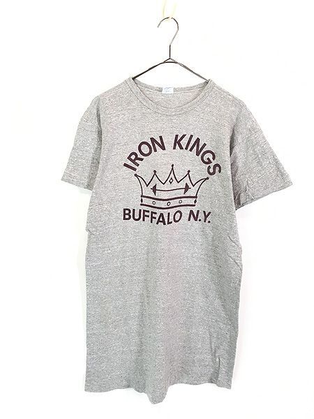 古着 70s USA製 Champion 「IRON KINGS」 王冠 クラウン 染込み 霜降り 88/12ボディ Tシャツ L 古着 古着 70s USA製 Champion 「IRON KINGS」 王冠 クラウン 染込み 霜降り