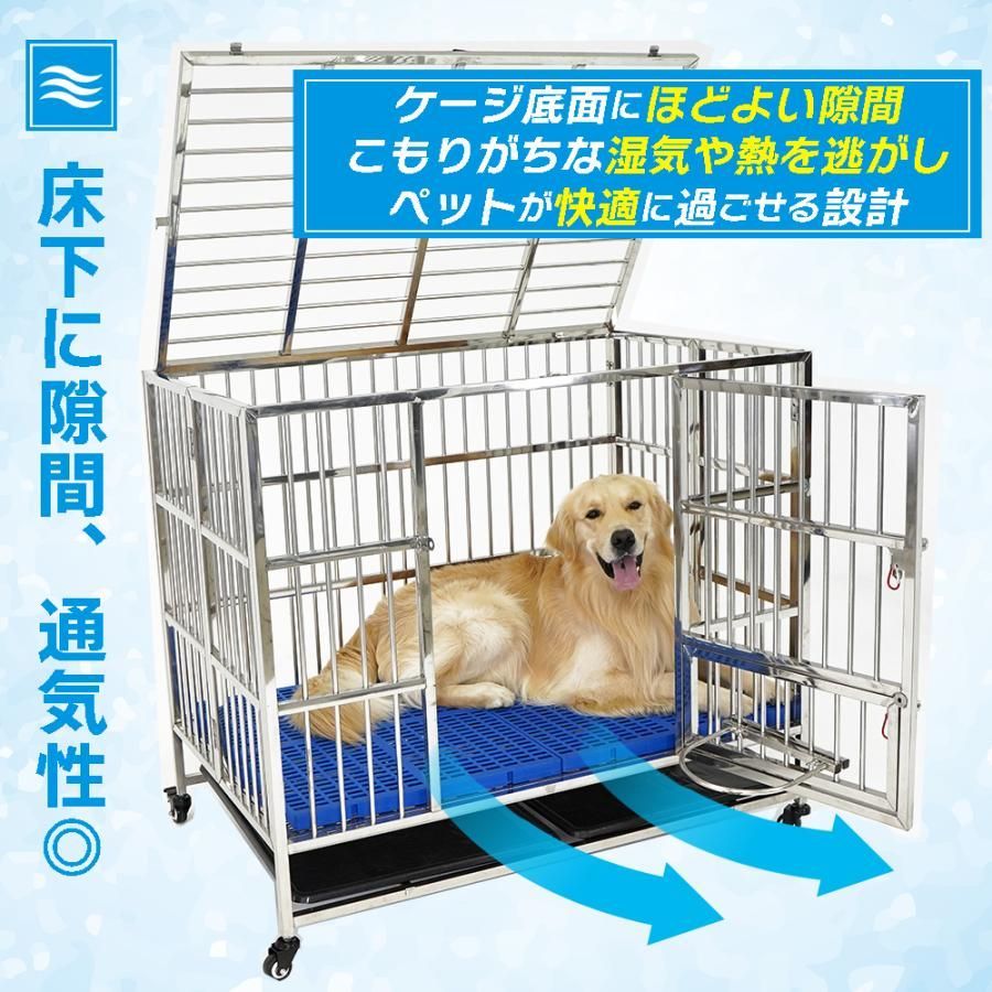 犬小屋 ドッグ ゲージ ケージ 頑丈 ステンレス 中型犬 大型犬 110×72×98cm 犬舎 犬 屋根付き 頑丈 折りたたみ キャスター 2070 WWW_GEBZETESISAT_COM_TR