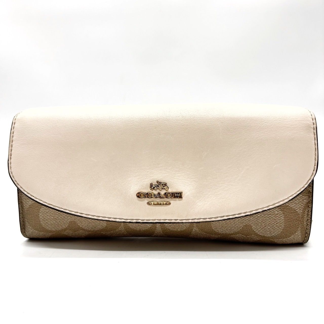 良品】 COACH コーチ 長財布 ロングウォレット フラップ シグネチャー 