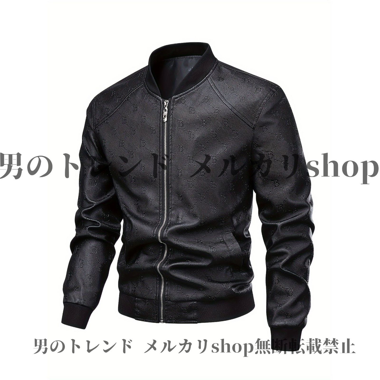 ジャケット メンズ スリムフィット フェイクレザージャケット レター 
