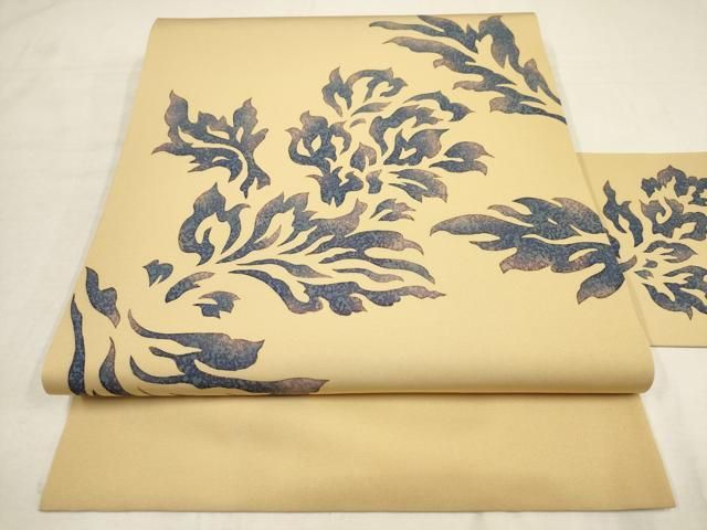 平和屋着物○塩瀬 九寸名古屋帯 作家物 手描き 南天文 金彩 正絹