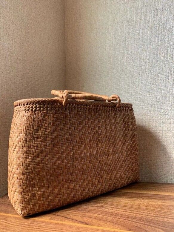 山葡萄 山葡萄かごバッグ 手作り 籠バッグ 網代編み 細ひご 内布あり