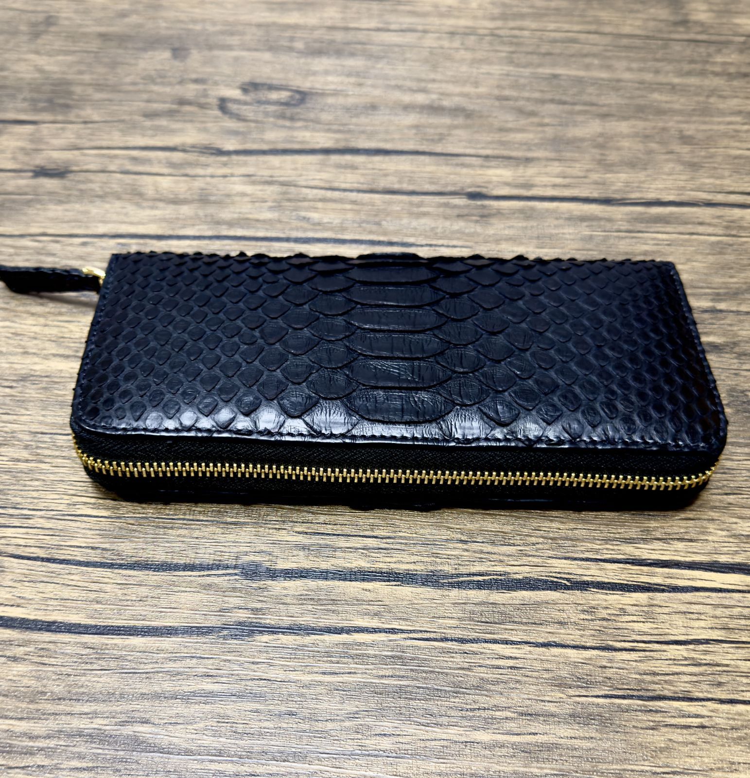 ハンドメイド 黒と青の本革長財布 ハンドメイド 黒と青の本革長財布