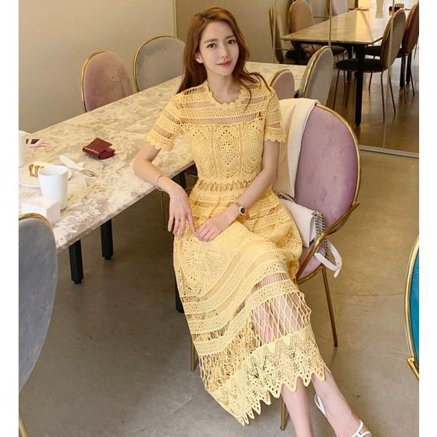 送料無料】半袖ワンピース透け感レース涼しげSNS映えママ