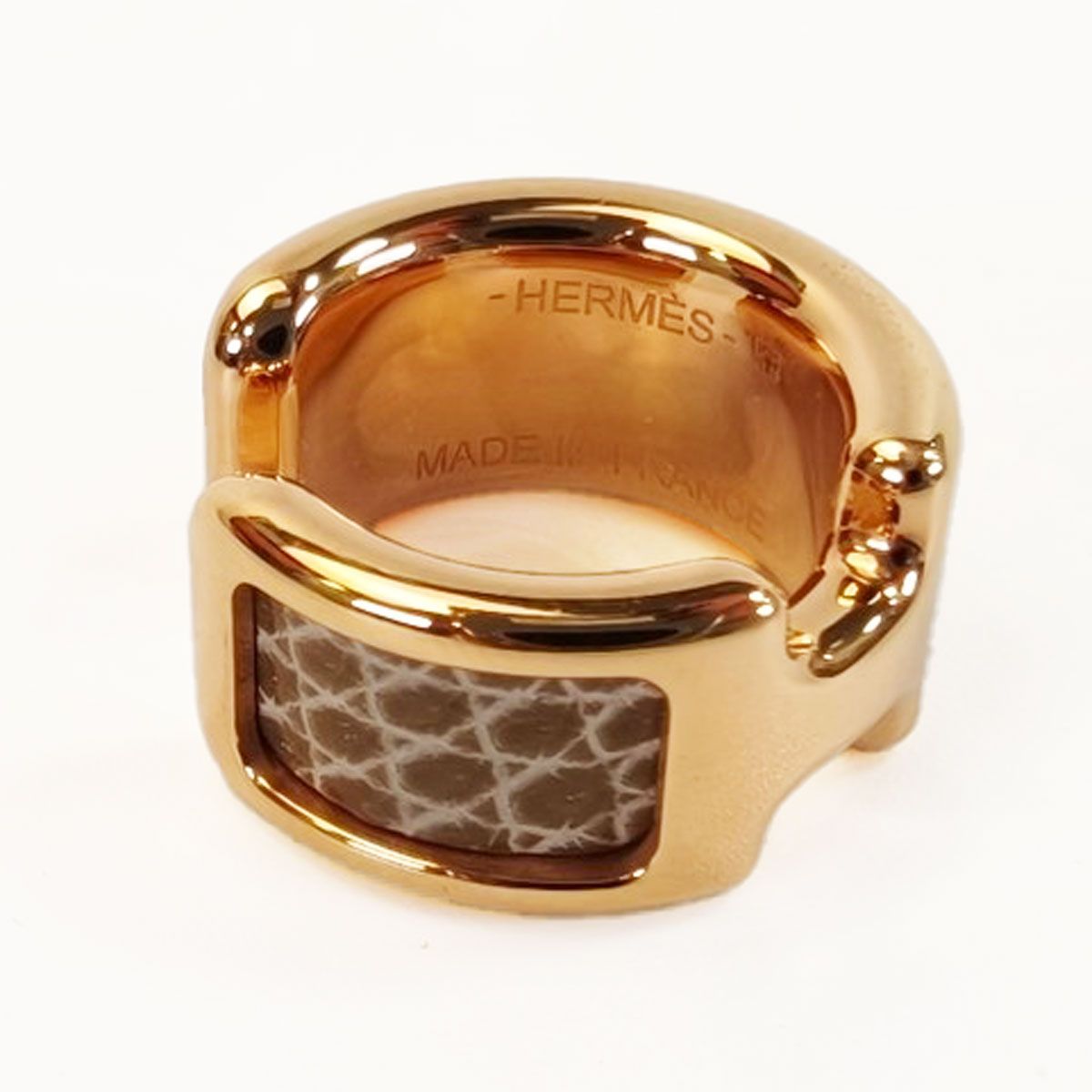 エルメス HERMES オランプ イヤーカフ リザード ゴールド×グレー 管理番号 10385