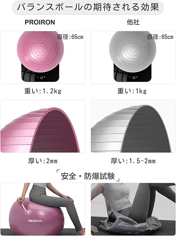 PROIRON バランスボール 75cm ハンドポンプ付き(レッド,  75cm/ L)